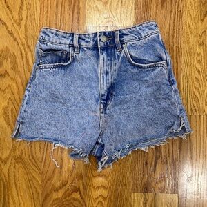 Zara High Waisted Blue Acid Washed Denim Women Shorts